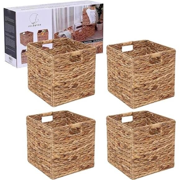 Foldable Handwoven Water Hyacinth Storage Baskets Wicker Cube Baskets - Picture 7 of 7